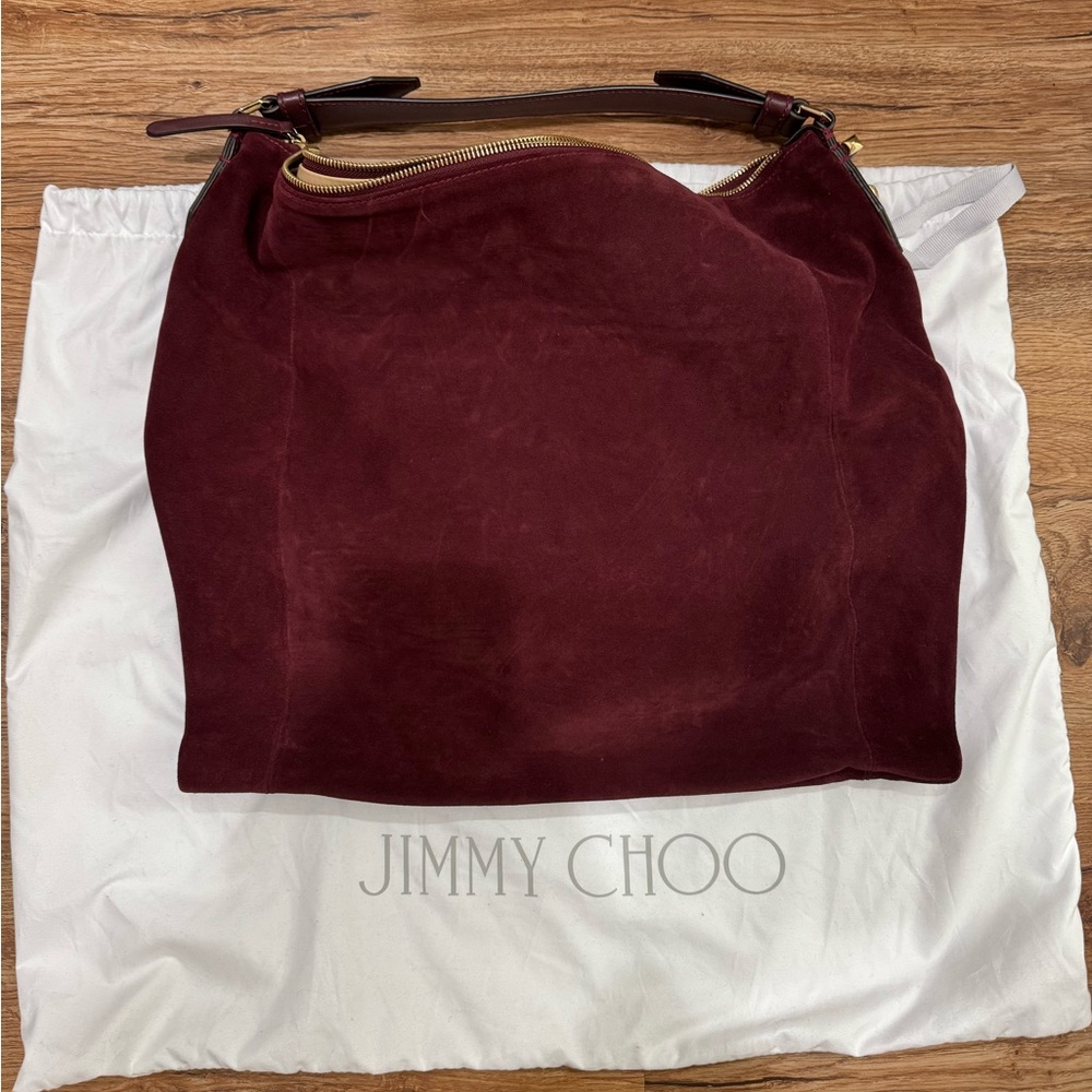 Jimmy Choo Ana Hobo Burgundy Suede Hobo Bag - Picture 11 of 14